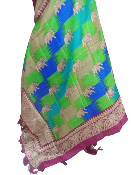 Women Long Dupatta Stole Silk Handmade Kalamkari Dupatta
