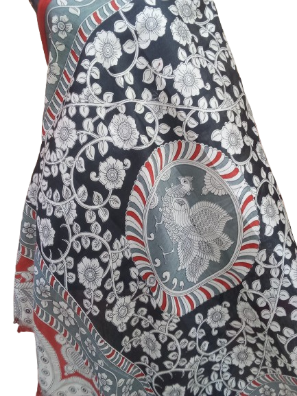 Silk Handmade Kalamkari Dupatta for Women - Long Stole