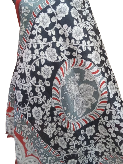 Silk Handmade Kalamkari Dupatta for Women - Long Stole