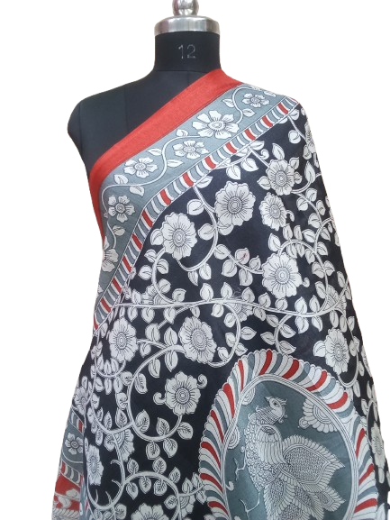 Silk Handmade Kalamkari Dupatta for Women - Long Stole