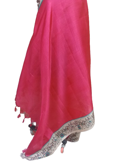 Women Long Dupatta Stole Silk Handmade Kalamkari Dupatta