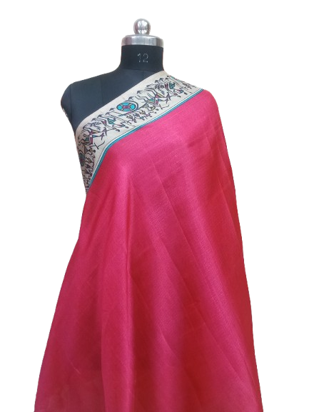 Women Long Dupatta Stole Silk Handmade Kalamkari Dupatta