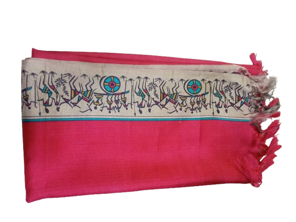 Women Long Dupatta Stole Silk Handmade Kalamkari Dupatta