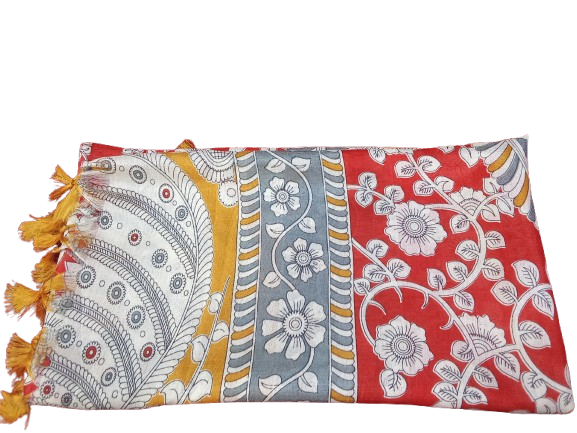 Women Long Dupatta Stole Silk Handmade Kalamkari Dupatta