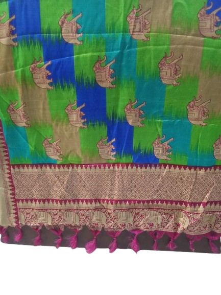 Women Long Dupatta Stole Silk Handmade Kalamkari Dupatta
