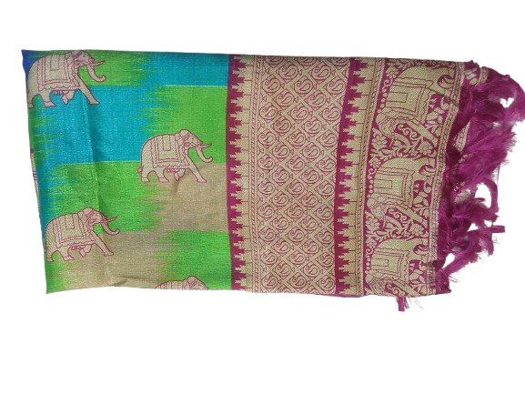 Women Long Dupatta Stole Silk Handmade Kalamkari Dupatta