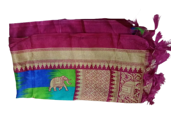 Women Long Dupatta Stole Silk Handmade Kalamkari Dupatta