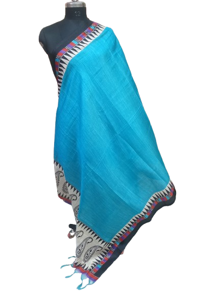 Women Long Dupatta Stole Silk Handmade Kalamkari Dupatta