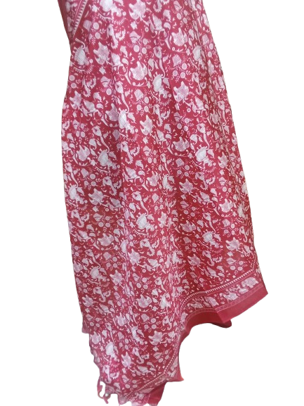 Women Long Dupatta Stole Silk Handmade Kalamkari Dupatta