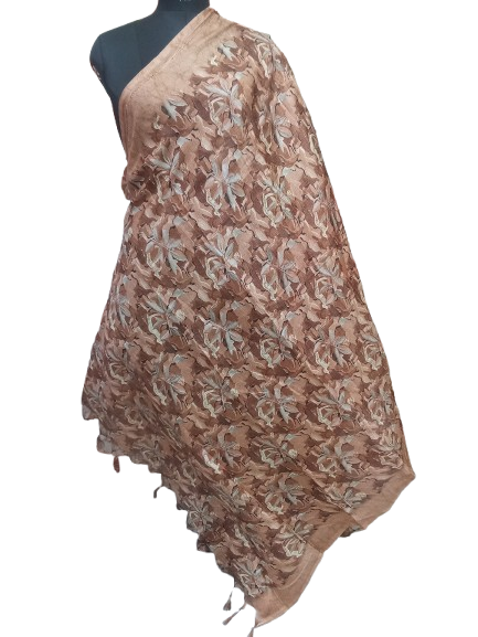 Women Long Dupatta Stole Silk Handmade Kalamkari Dupatta