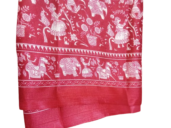 Women Long Dupatta Stole Silk Handmade Kalamkari Dupatta