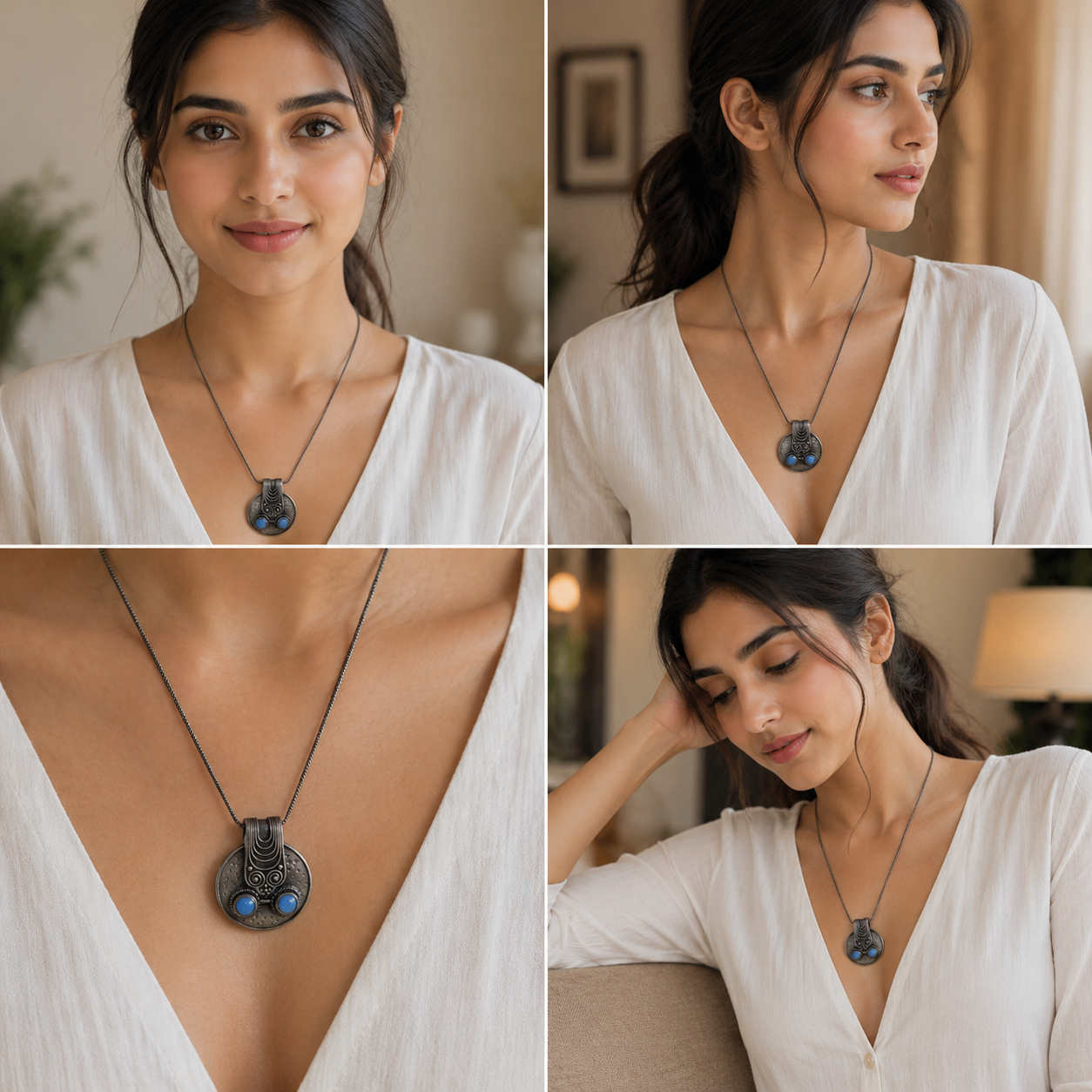 Women German Silver Tibetan Pendant Necklace