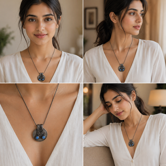 Women German Silver Tibetan Pendant Necklace for Girls Tribal Tibetan Pendant By Kalra Creations