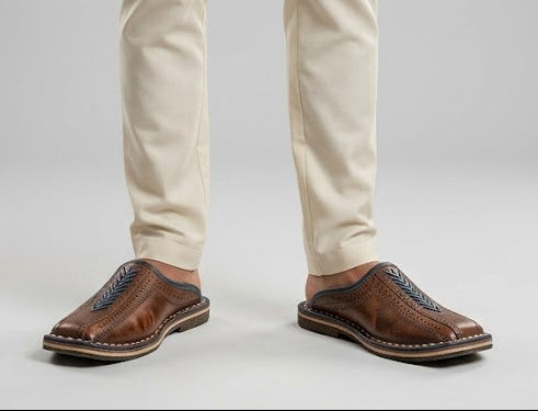 Ethnic Handmade Leather Clogs for Men Brown Slippers