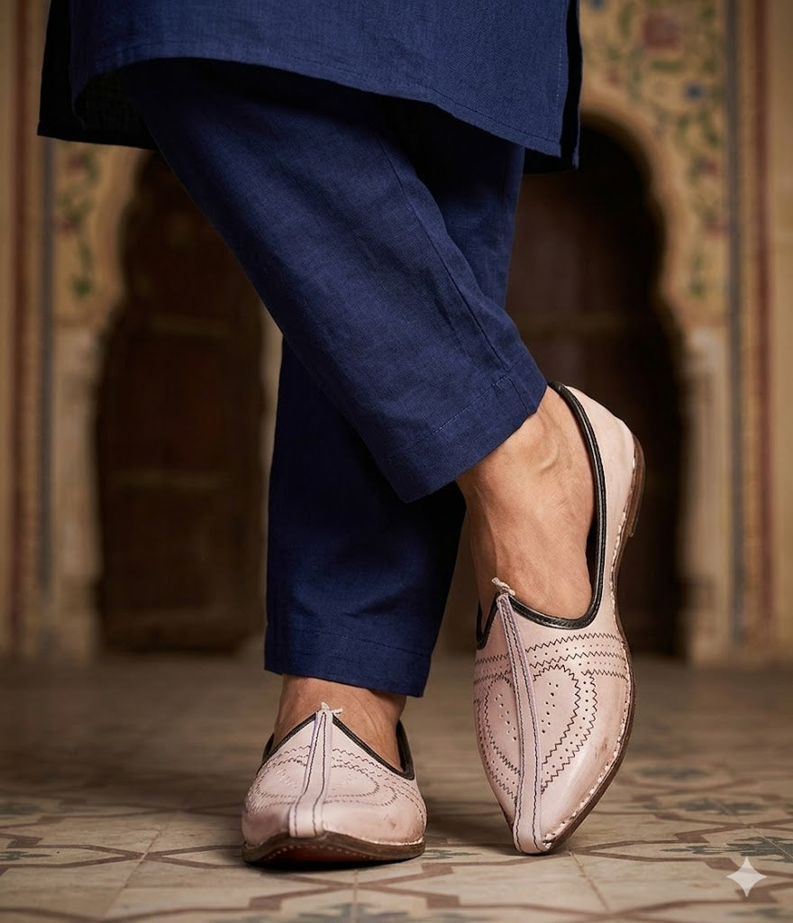 Camel Leather Mojari Shoes for Men