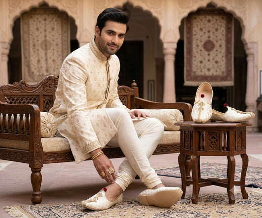 Men Shoes Mojaries Wedding Loafers Cream Synthetic Slip Ons