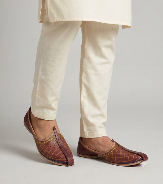 Handmade Men Cherry Jutti Genuine Leather Khussa