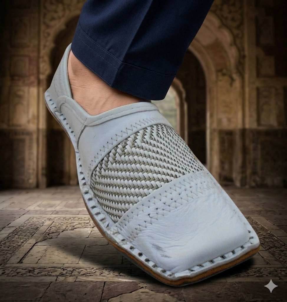 Handmade Leather Mojari Shoes for Men White Khussa