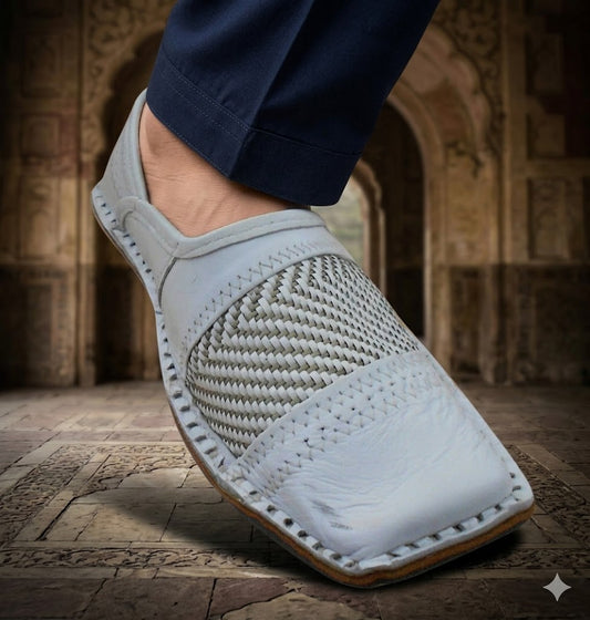 Handmade Leather Mojari Shoes for Men White Khussa