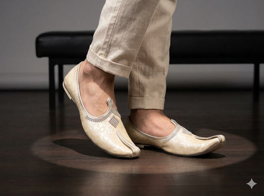 Traditional Indian Men Shoes Cream Wedding Jutti