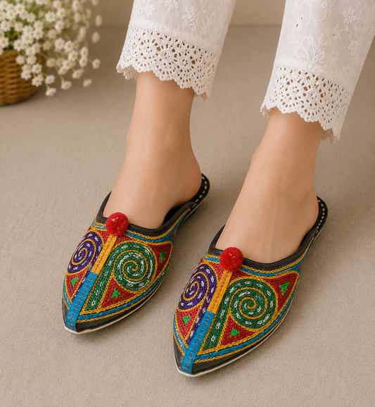 Handmade Bridal Clogs Multicolor Ethnic Flats Jutti
