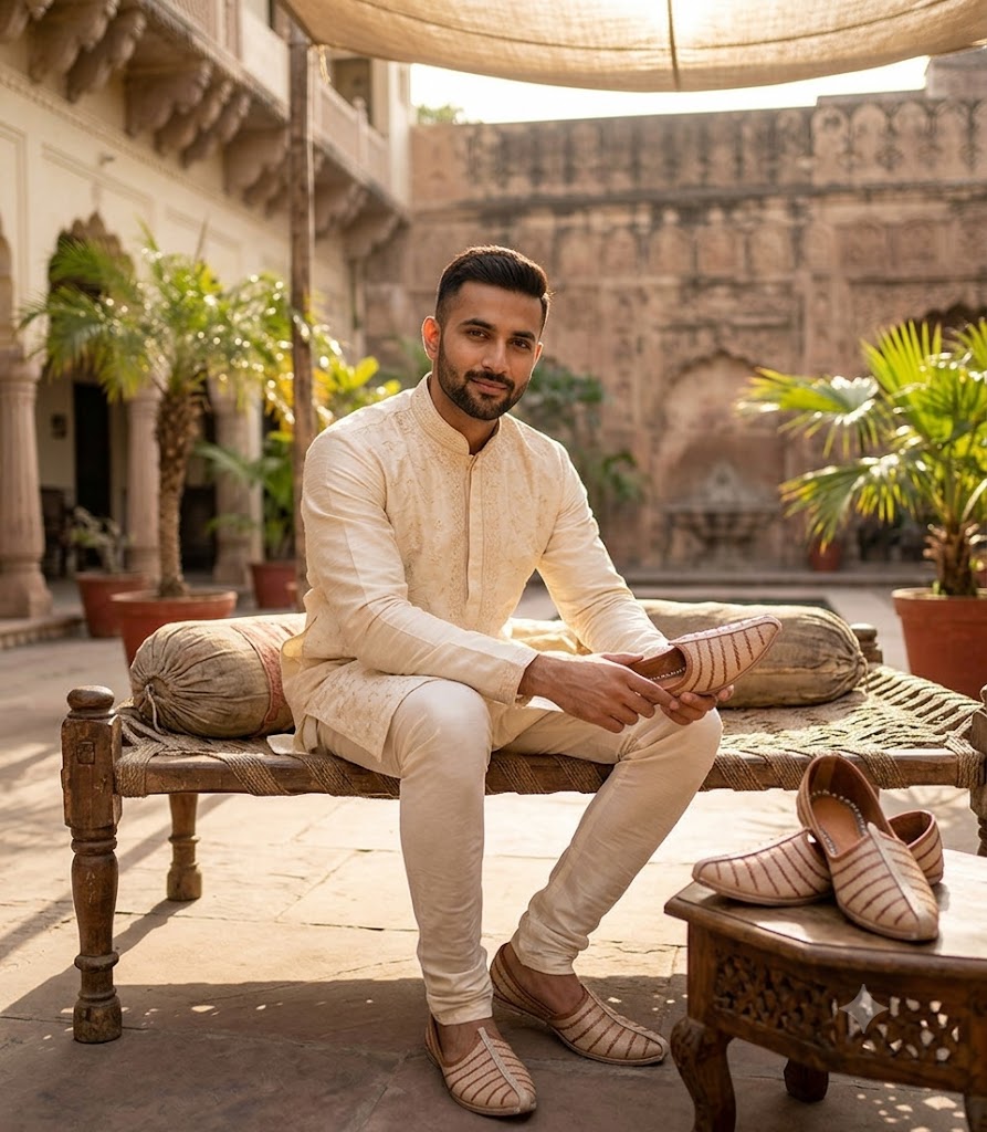Handmade Camel Jutti Cream Genuine Leather Khussa