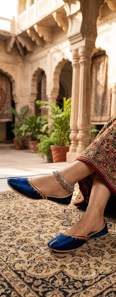 Women Handmade Bridal Sky Blue Mojari Ethnic Flats Jutti