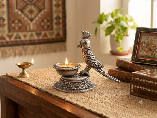 Handicraft Antique Bird T Light Candle Holder German Silver Brass