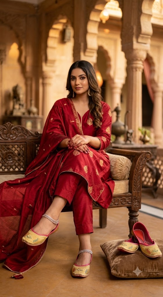 Handmade Bridal Mojari Cream Golden Ethnic Flat Jutti