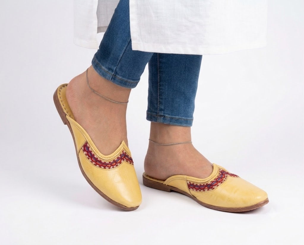 Women Handmade Bridal Yellow Clogs Ethnic Flats Jutti