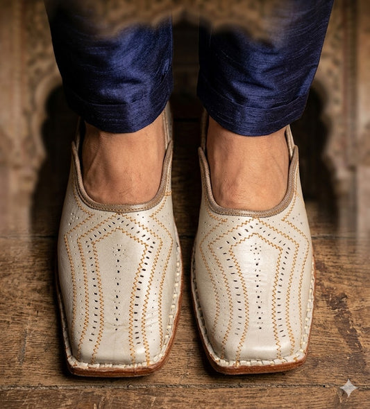 Gray Leather Mojari Shoes for Men