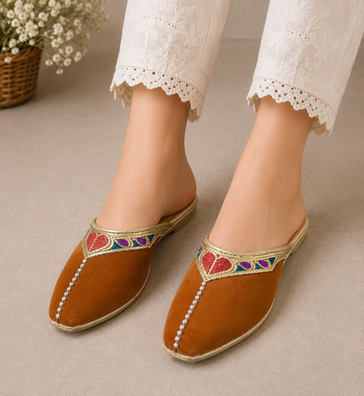 Handmade Bridal Brown Clogs Ethnic Flats Jutti