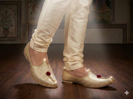 Men Wedding Jutti Cream Handmade Synthetic Mojari