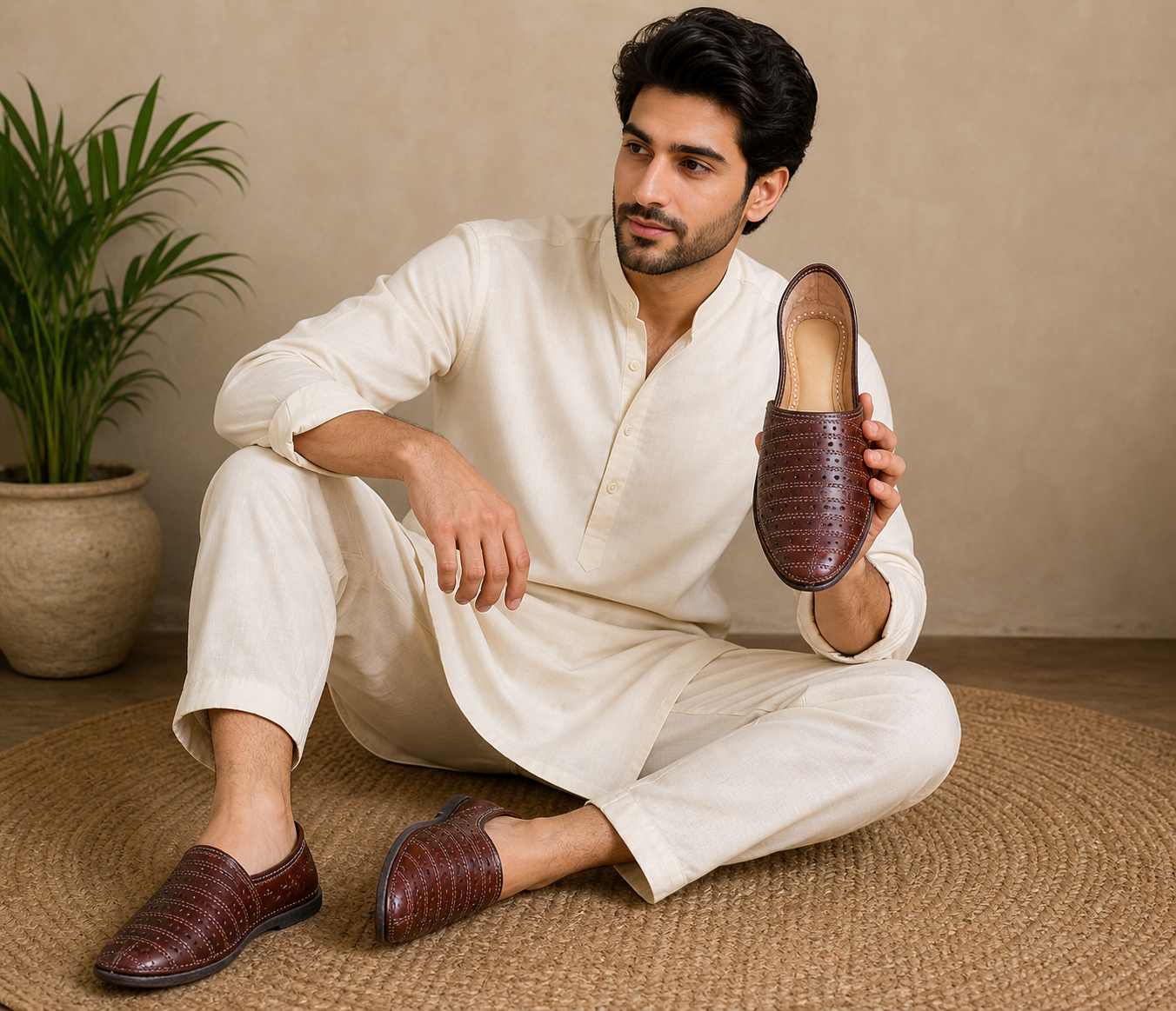 Traditional Indian Men Shoes Brown Wedding Jutti