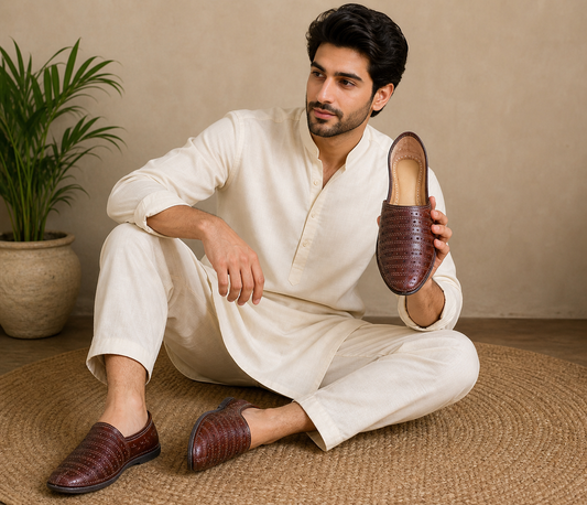 Traditional Indian Men Shoes Brown Wedding Jutti