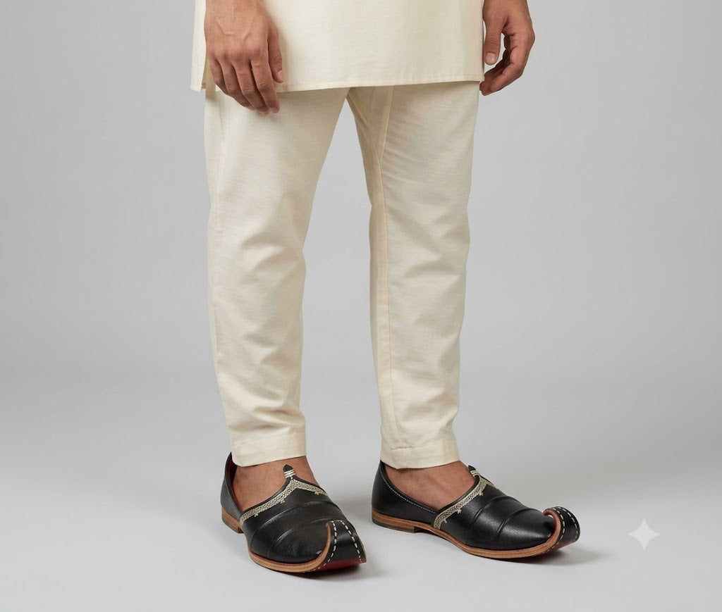 Traditional Leather Khussa Casual Jutti for Men Black