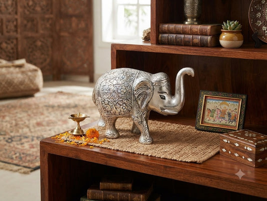 Silver Brass Metal Elephant Showpiece for Home Decor Housewarming Gift Larg
