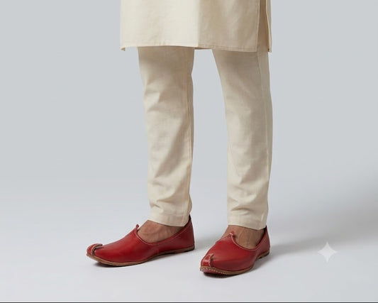 Punjabi Khussa Loafers for Men Red Leather