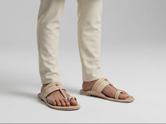 Cream Casual Leather Slippers for Men