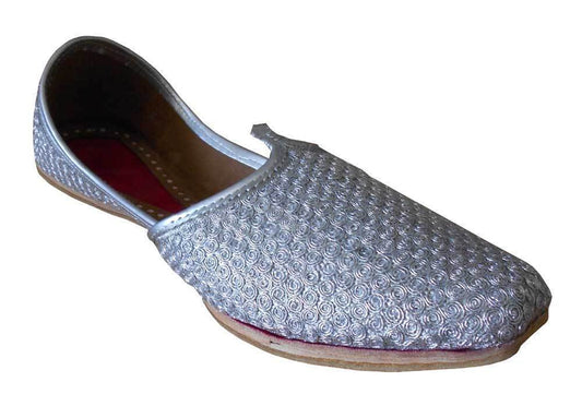 By Kalra Creations Men Shoes Traditional Leather Silver Khussa Handmade Mojaries Loafers Flip-Flops Slip Ons US 8.5-11