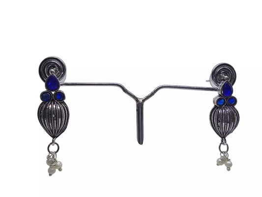 Women Earrings Jewelry Indian Bollywood Style Bridal Brass Blue Stone Earrings By Kalra Creations