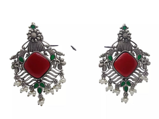 Women Earrings Red Tops Jewelry Indian Bollywood Style Bridal Brass Earrings By Kalra Creations