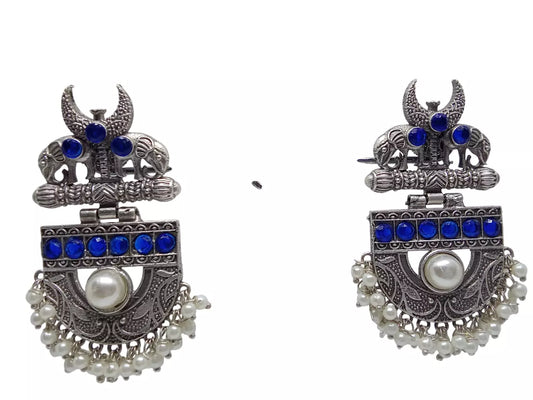 Women Jewelry Indian Earrings Bollywood Style Bridal Brass Blue Stone Earrings