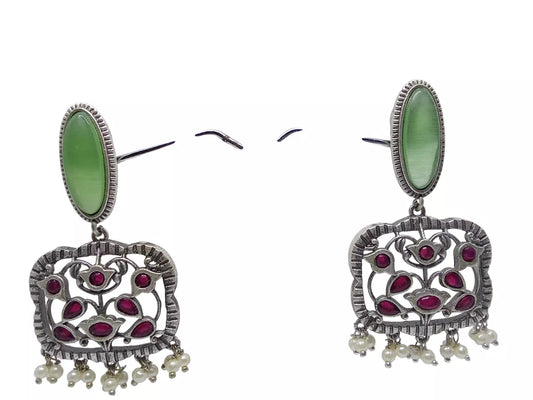 Women Jewelry Indian Earrings Bollywood Style Bridal Brass Green Stone Earrings