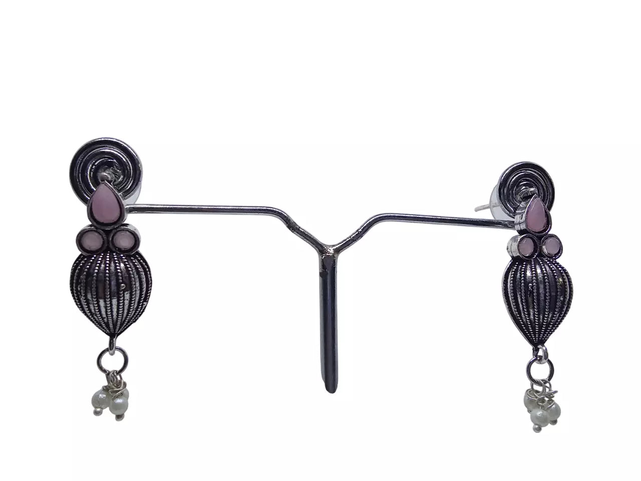 Women Earrings Jewelry Indian Bollywood Style Bridal Brass Pink Stone Earrings