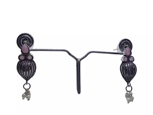 Women Earrings Jewelry Indian Bollywood Style Bridal Brass Pink Stone Earrings