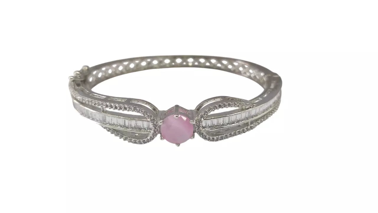 Women Bracelet Silver Plated Indian Jewelery Pink Stone Kada Bracelet AD