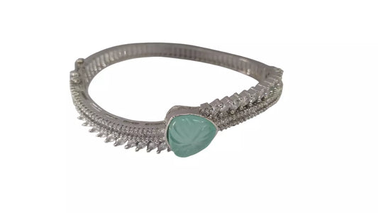 Women Bracelet Silver Plated Indian Jewelery Sky Blue Stone Kada Bracelet AD