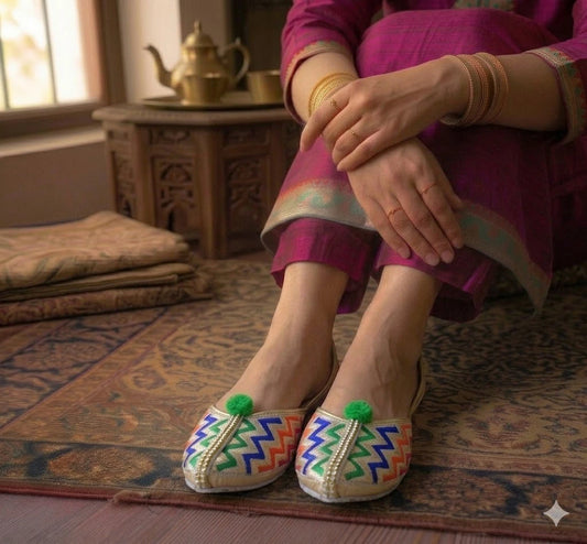 Handmade Bridal Jutti Multicolor Ethnic Flats