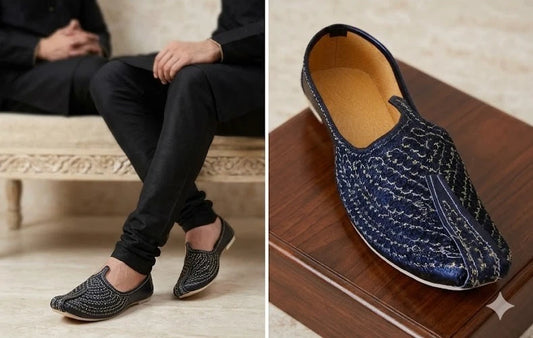 Indian Groom Handmade Wedding Loafers Synthetic Black Jutties